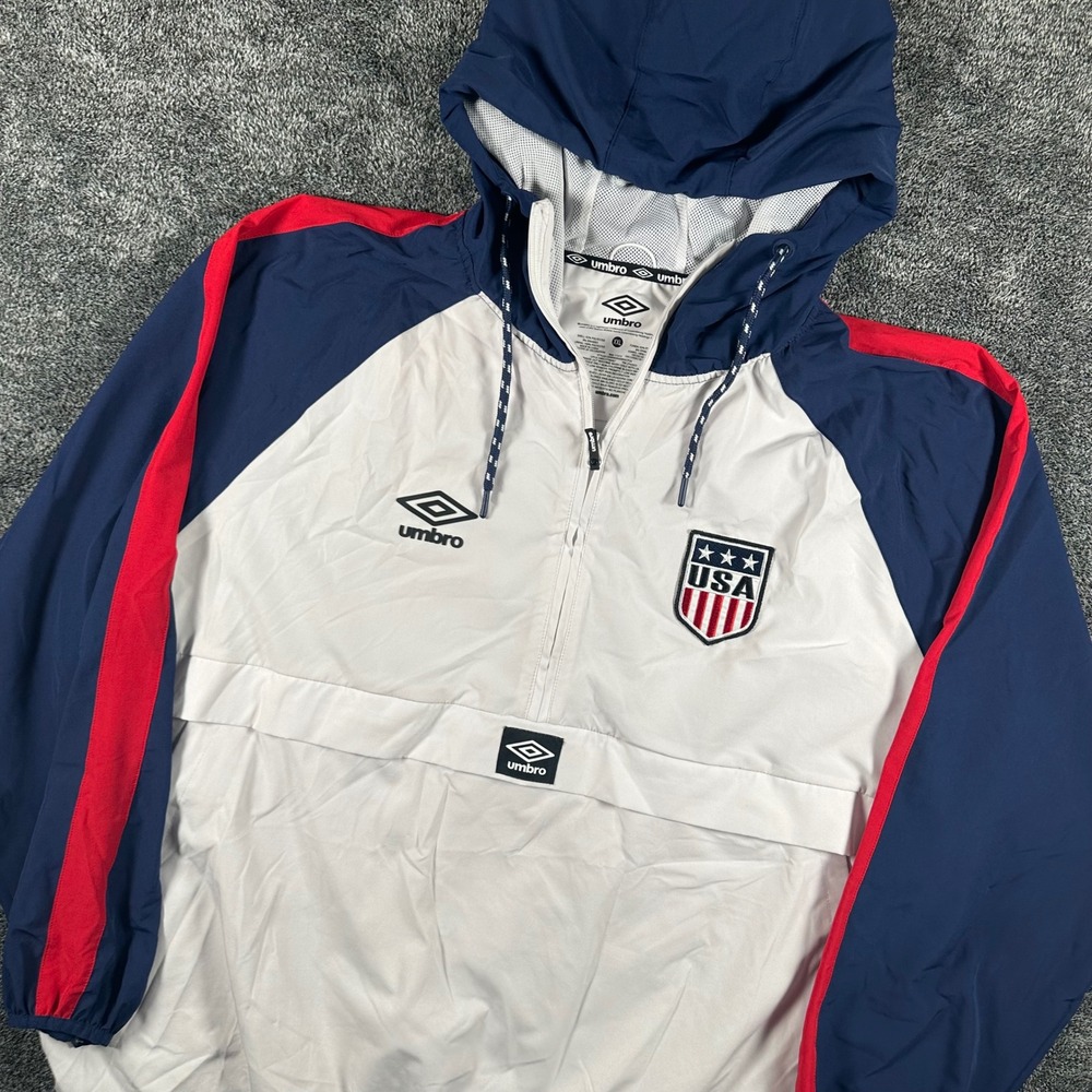 USMNT Soccer Umbro Windbreaker Mens XXL White Navy Red Jacket Anorak USA